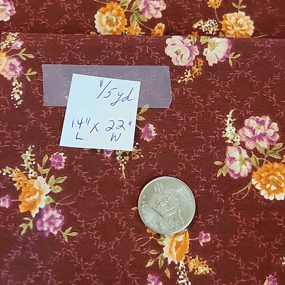 2 pieces beautiful garden floral pattern fabric in orange & maroon~3/4 y…
